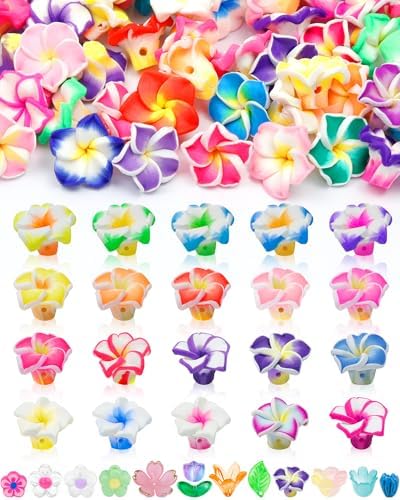 FIVEIZERO Flower Charms, 80PCS Clay Plumeria Flower Beads, 20 Colors by FIVEIZERO