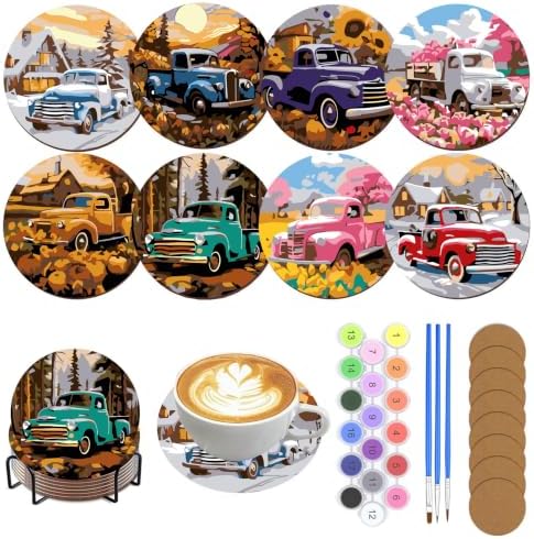 8 Pack All Season Paint by Numbers Kits Coasters with Holder Cork Pads by Unknown