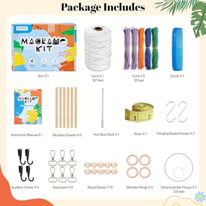 Ecoofor Macrame Kits for Beginners with 366 Feet 3 mm Macrame Cotton Cord, DIY Plant Hanger Kit with Supplies and Instructions, Macrame Beads, Wooden Rings, Dream Catcher Rings - Image 3