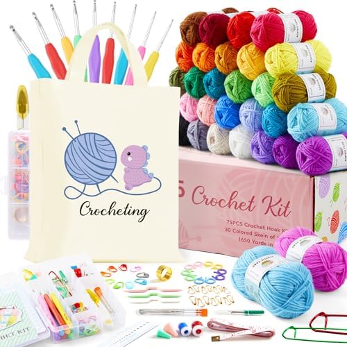 INSCRAFT Crochet Kit for Beginners Adults, 30 Acrylic Yarn Skeins 1650 Yards Yarn, 105 PCS Crochet Kit with Hooks Set,Includes Canvas Tote Bag, Ideal Starter Pack for Professionals by INSCRAFT