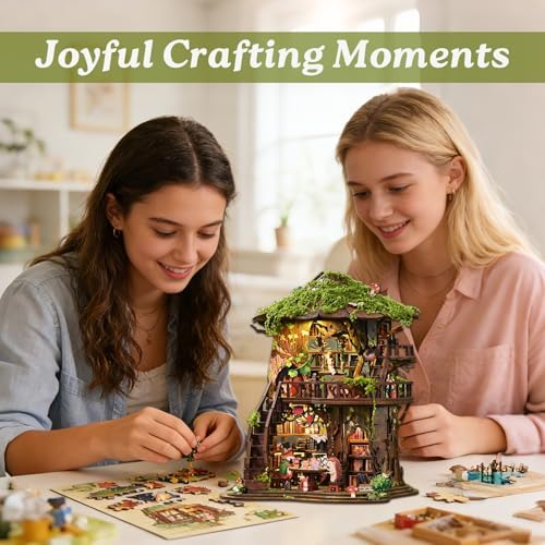 Forest Tea Book Club Book Nook Kit with LED Treehouse Library - Image 5