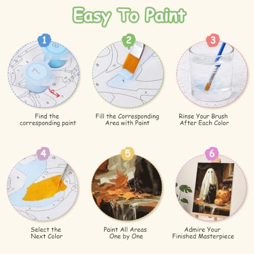 Spandrel Halloween Ghost Framed Paint by Numbers Kit for Adult, Black Cat Paint by Number Kits on Canvas, DIY Acrylic Oil Pumpkin Painting by Numbers for Home Wall Decor, 8x12in - Image 7