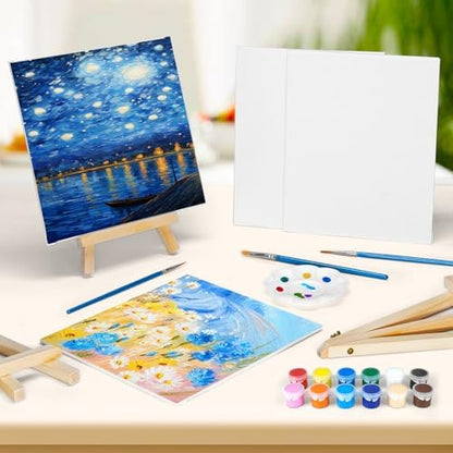 8 Pack 8 * 10In Canvas Boards for Painting, Art Canvas for Drawing with 16 Brushes & 8 Paint Trays & 16 Acrylic Paint, Mini Painting Canvas with Easel Set, Painting Kits for Adults Party - Image 5