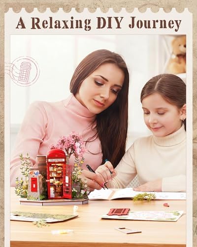 Rolife 3D Wooden Puzzle Vintage Style Model Kit, British-Style Telephone Booth Bookshelf DIY Building Toy for Adults, Model Building Kit, Fun Craft Home Decor Gifts for Adults Family - Image 5
