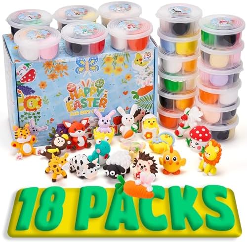Air Dry Clay Kits,18 Animals Modeling Magic Clay for Kids, DIY Model Magic Clays,18 Set Molding Clays, Ultra Light, Soft & Non-Sticky, Arts and Crafts Gift for Kids by TBOLINE