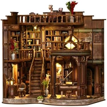 Book Nook Vintage Library Wooden DIY Kit - 3D Bookshelf Model with LED Lighting, Classic Study Room Decor for Adults by Unknown