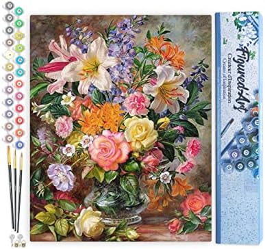 Figured'Art Paint by Numbers Kit for Adults Flowers in 16"x20" - Craft Art Painting DIY Kit Rolled Canvas Without Frame by FiguredArt