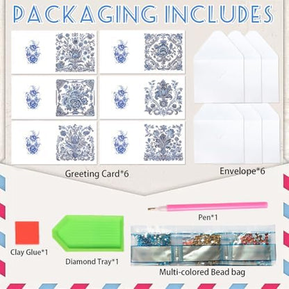 jinglinhh 6pcs Diamond Art Painting Porcelain Greeting Cards with Envelopes, DIY Card Making Kits for Adults, Diamond Art Postcards Christmas Cards Craft Gifts - Image 3