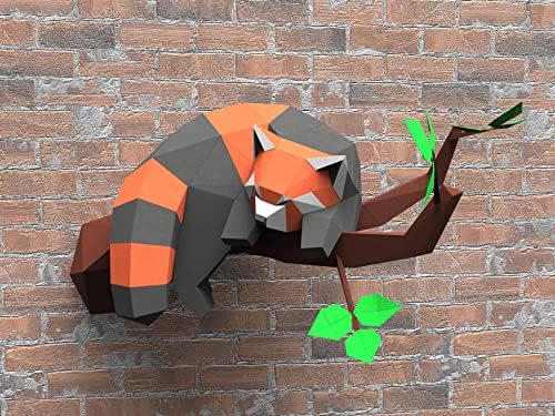Red Panda Sleeping in a tree Paper Sculpture,Pre-cut DIY Papercraft Kit,Handmade Wild Animal Figurine,3D Paper Art,Low Poly Home Decor,All Accessories Included,DIY Teens Gift - Image 2