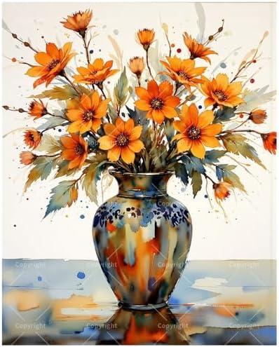 Flower Bouquet Paint by Numbers Kit for Adults - DIY Orange Wildflowers in Vase Painting on Canvas, Acrylic Paint Set, Suitable for Beginners, Art for Home Decoration or Gifts(16X20IN Framed) by Unknown
