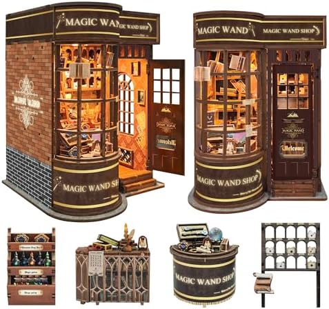 Book Nook Kit Tiny House DIY Kit for Adults and Beginners - Magical Bookshelf Decor with LED Light - Gift for Lovers, Family, Friends - Magic Wand Store (SQ-51) by JOINCON