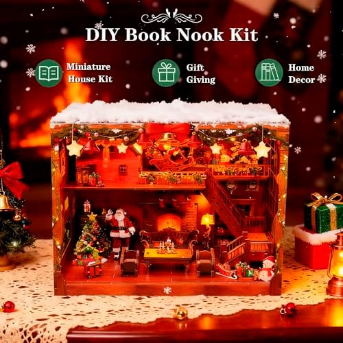 DIY Miniature House, LED Lighting Book Nook Kit Dollhouse Kit,Music Box Dollhouse, 3D Wooden Puzzle with Dust Cover,Gifts for Family, Friends,Christmas(Christmas Carnival) - Image 4