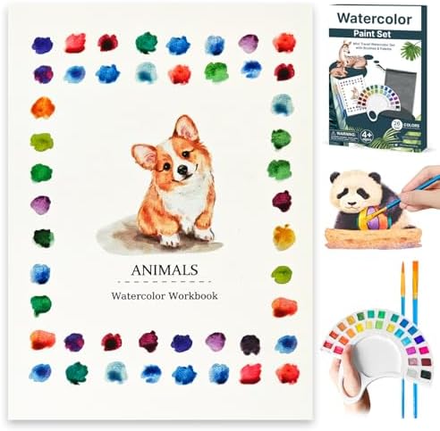 Watercolor Workbook, Water Coloring Book with 13 Pages 300GSM Paper, 26 Colors Watercolor Paint Set with Brush & Storage Bag, Beginner-Friendly Coloring Book for Adults，Animal Theme by Unknown
