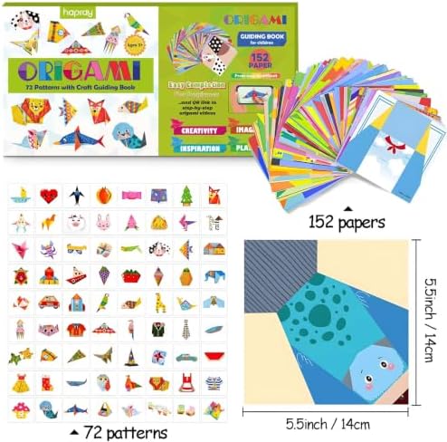 hapray Origami Kit for Kids 5-12, 152 Origami Paper Kit with Origami Book - Image 2