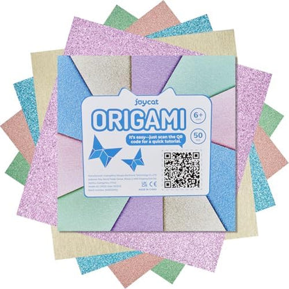 JoyCat Pastel Glitter Origami Paper, 50 Sheets, 5 Colors, 6x6 Inch by JOYCAT