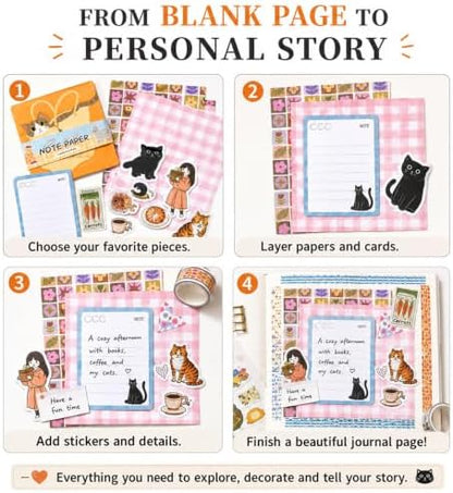 Cozy Cat Scrapbook Kit, Junk Journal Supplies with Stickers & Washi Tape - Image 4