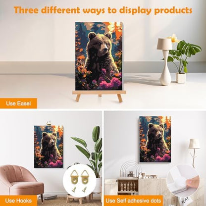 MOGTAA Bear Paint by Numbers Kit for Adults Beginners with Frame, Flowers Adult Paint by Number Kits on Canvas with Easel, Easy DIY Oil Painting Kits for Home Decor, 8x12in - Image 3