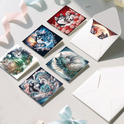 MVVMTOP 6pcs Diamond Painting Greeting Card with envelopes, DIY Wolf Diamond Art Greeting Card for Blessing and Wish Special Shaped Arts Crafts for Christmas Birthday Thanksgiving Day Holiday - Image 6