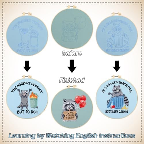 Mindsoft 3 Set Needlepoint Kit for Beginners with Hoop,Raccoon - Image 6