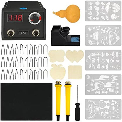 Wood Burning Kit Temperature Adjustable Pyrography Machine,Wood Burning Tool, 60W Digital Wood Burner with 30PCS Pyrography Wire Tips for Wood, Leather, Gourd by Lammyner