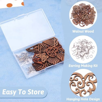 Elecrelive Walnut Wood Dangle Earring Making Kit 20Pcs Filigree Cutouts Wood Charms for DIY Bohemian Jewelry Craft Making - Image 2