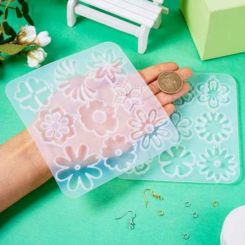 Boutigem 2Pcs Flower Pendant Silicone Molds Assorted Floral Resin Casting Molds with Earring Hooks Jump Rings for DIY Crafts Earring Keychain Necklace Jewelry Making - Image 5