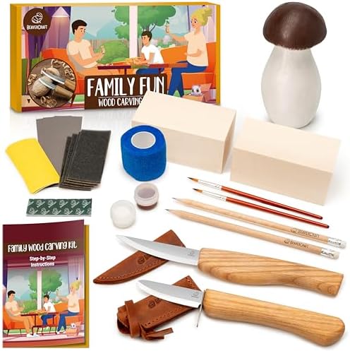 BeaverCraft Wood Carving Kit for Beginners DIY Kits for Adults & Kids Woodworking Kit Whittling Knife Set – Craft Hobby Kits for Adults Teens Hobbies for Men & Women Wood Carving Knives Tools DIY09 by BeaverCraft