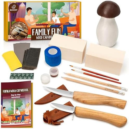 BeaverCraft Wood Carving Kit for Beginners DIY Kits for Adults & Kids Woodworking Kit Whittling Knife Set – Craft Hobby Kits for Adults Teens Hobbies for Men & Women Wood Carving Knives Tools DIY09 by BeaverCraft