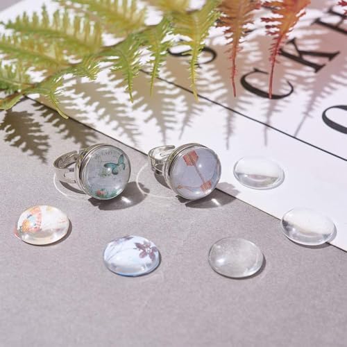 SUNNYCLUE 1 Box 62Pcs Button Finger Ring 2Pcs Adjustable Components with 30Pcs Snap Button Cabochon Settings 30Pcs Glass Cabochons Tray Settings for Jewelry Making Kit - Image 4