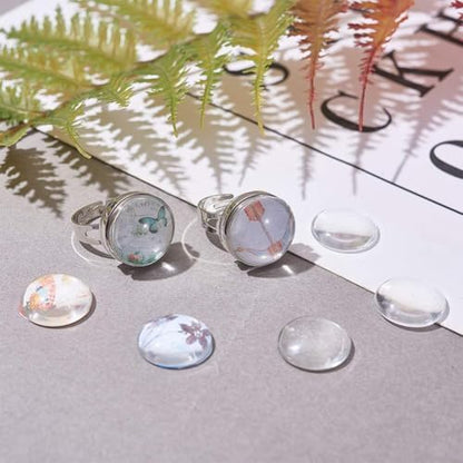 SUNNYCLUE 1 Box 62Pcs Button Finger Ring 2Pcs Adjustable Components with 30Pcs Snap Button Cabochon Settings 30Pcs Glass Cabochons Tray Settings for Jewelry Making Kit - Image 4