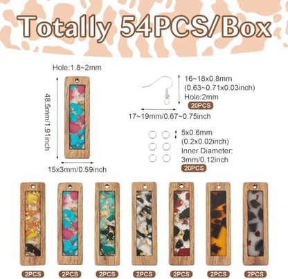 Boutigem 54Pcs Rectangle Resin Wooden Earring Kit with Walnut Wood Statement Charms Earring Hooks Jump Rings for DIY Crafts Earring Key Chain Making Supplies - Image 2