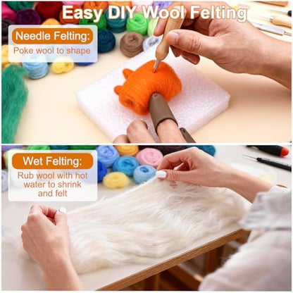 Ainiv 18 Pcs Needle Felting Wool, 9 Colors x 2 Packs Wool Roving, Brown - Image 3