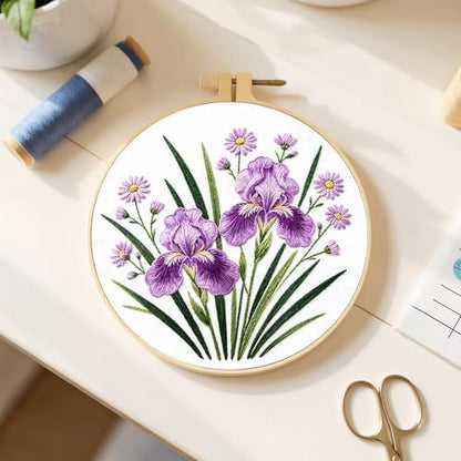 FRANDEK DIY Iris Stamped Embroidery Kit with Hoop for Adults - Image 5