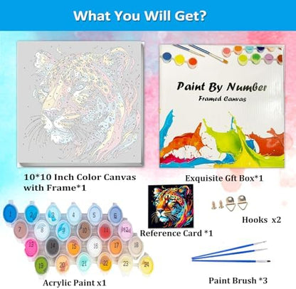 Artunion Framed Paint by Numbers Kit for Adults Beginners & Kids Ages 8-12,Colorful Cheetah Paint by Number with Frame,Animals Paint by Numbers Kit on Canvas 10 * 10 Inch Without Easel - Image 3