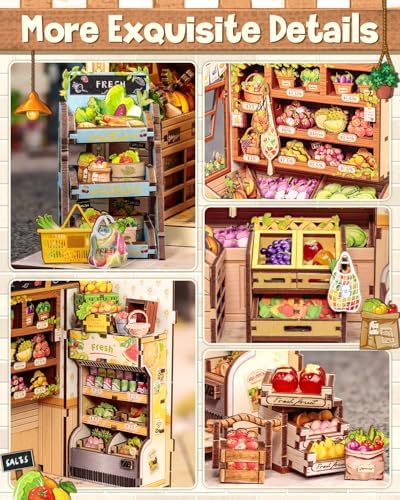 CUTEBEE Book Nook Kit for Adult, DIY Miniature House Kits, LED Booknook Tiny House, Decorative Bookends Bookshelf Home Décor, 3D Wooden Puzzle, Craft Gifts for Booklovers (The Greens’ Grocery) - Image 6