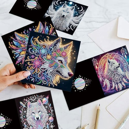 12 Pack 5D Diamond Painting Greeting Cards Kit with Envelopes, DIY Wolf Hummingbird Diamond Art Cards, Rhinestone Mosaic Christmas Birthday Thank You Holiday Cards for Adults - Image 3