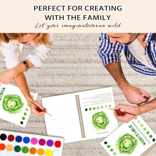 Easy Vegetable Watercolor Workbook for Beginners, Water Coloring Book, 18 Colors Watercolors Paint Set, 12 Patterns Fresh Harvest Watercolor Kit, Relaxing DIY Gift for Adults and Women Teen - Image 6