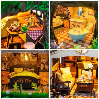 CUTEROOM Miniature House Kits for Adults, Mini Dollhouse Wooden Furniture Kit, DIY Craft Kits Creative Room Tiny House for Decoration-Fairytail Forest - Image 3