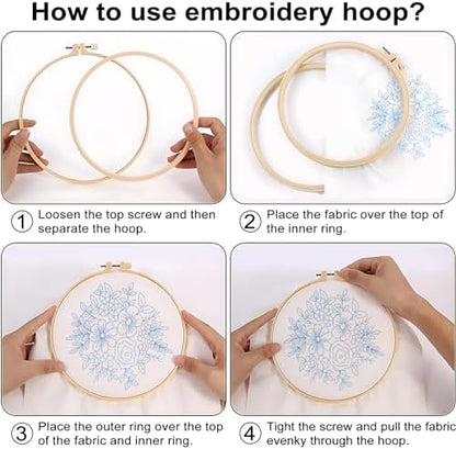 Sivilife Embroidery Kit for Beginners, 3 Sets Stamped Cross Stitch Kits for Beginner, Floral Pattern Embroidery Starter Kits for Adults with Embroidery Hoop Instructions Threads and Needles Scissors - Image 3