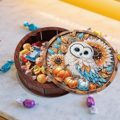 antor DIY Diamond Painting Wooden Storage Box with Owl, Sunflowers and Pumpkins, Handmade Crystal Diamond Art Craft Container for Snacks, Jewelry, Keepsakes, Perfect for Autumn Desktop Decor - Image 6