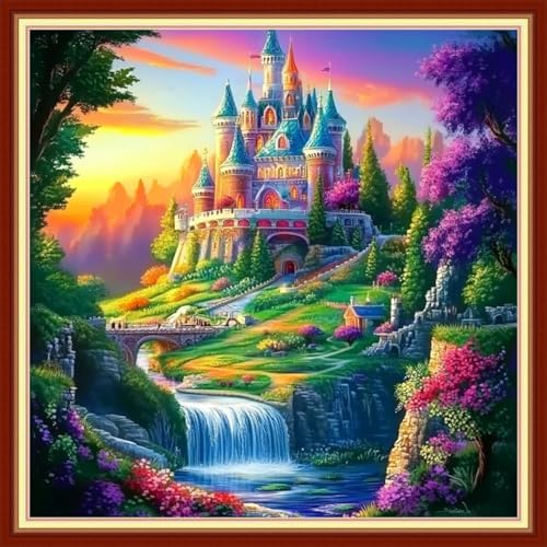 Joyhoor Cross Stitch Kits for Beginners Stamped Cross-Stitch Supplies Needlework preprint Embroidery Kits for Adults DIY Needlepoint Kits Embroidery Patterns 11CT-Wonderland Castle 18x18 inchs by JoyhoorCrossStitchKits