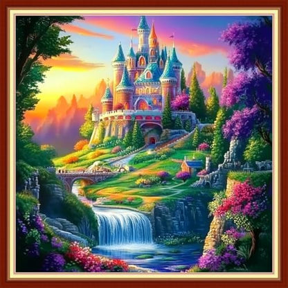 Joyhoor Cross Stitch Kits for Beginners Stamped Cross-Stitch Supplies Needlework preprint Embroidery Kits for Adults DIY Needlepoint Kits Embroidery Patterns 11CT-Wonderland Castle 18x18 inchs by JoyhoorCrossStitchKits