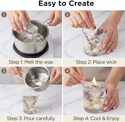 Clear Gel Wax for Candle Making - 1.1LB (500g) Transparent Jelly Candle Wax with Wicks, Wick Stickers & Holders - Non-Toxic, Unscented DIY Gel Wax for Beginners & Crafters - Image 6