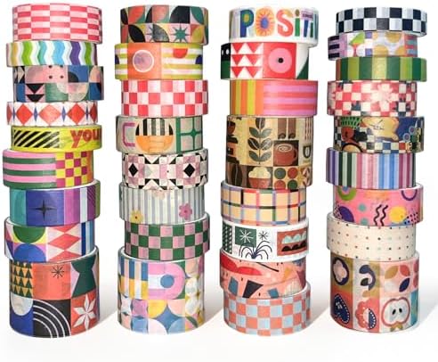 34 Rolls Geometric Washi Tape Set, Aesthetic Decorative Tape for Scrapbooking, Journaling, Bullet Journals, DIY Crafts and Gift Wrapping by EverydayMomentsIntoCreative
