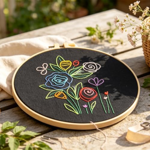 Flowers Embroidery Kits for Adults Beginners, Embroidery Starters Kit, Floral Stamped Cross Stitch Kits Needlepoint Kits for for Beginners Adults Valentine's Day Gifts, Embroidery Hoop, Video Tutorial - Image 7