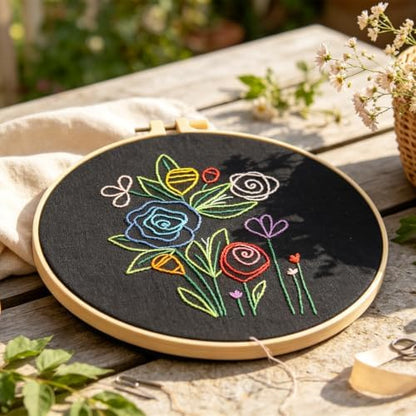 Flowers Embroidery Kits for Adults Beginners, Embroidery Starters Kit, Floral Stamped Cross Stitch Kits Needlepoint Kits for for Beginners Adults Valentine's Day Gifts, Embroidery Hoop, Video Tutorial - Image 7