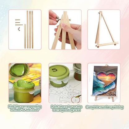 ICYANART 4 Pack Beach Paint by Numbers for Adults with Framed and Easel - Image 7