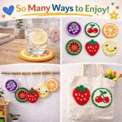 Punch Needle Coaster Kit for Adults Beginners, Easy Punch Embroidery Starter Set with Instructions – Fun Mug Rug Making Kit for Table Decor & Festival DIY Gifts (6pcs Cute Fruits) - Image 6