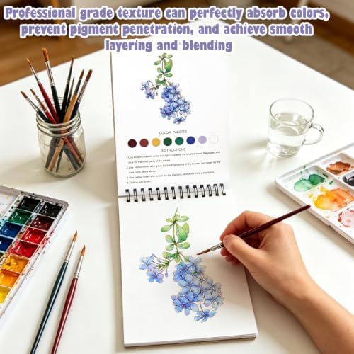 Watercolor Workbook, Water Coloring Book with 13 Pages, Flower Theme Painting Practice Book with Pre-Drawn Outline Pages, Floral Coloring Book for Adults, Beginners & Art Lovers - Image 6