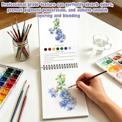 Watercolor Workbook, Water Coloring Book with 13 Pages, Flower Theme Painting Practice Book with Pre-Drawn Outline Pages, Floral Coloring Book for Adults, Beginners & Art Lovers - Image 6